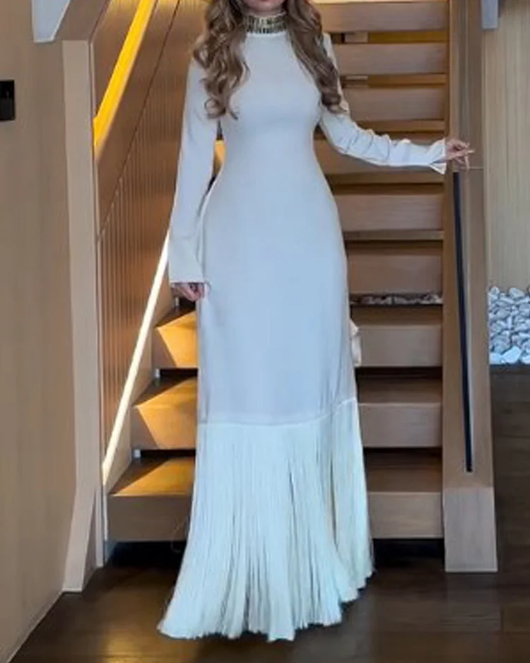 Elegant solid color fringe dress