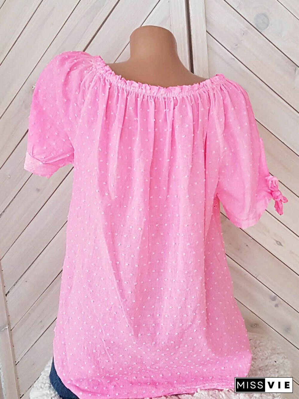 Women Short Sleeve Scoop Neck Printed Polka Dot Top