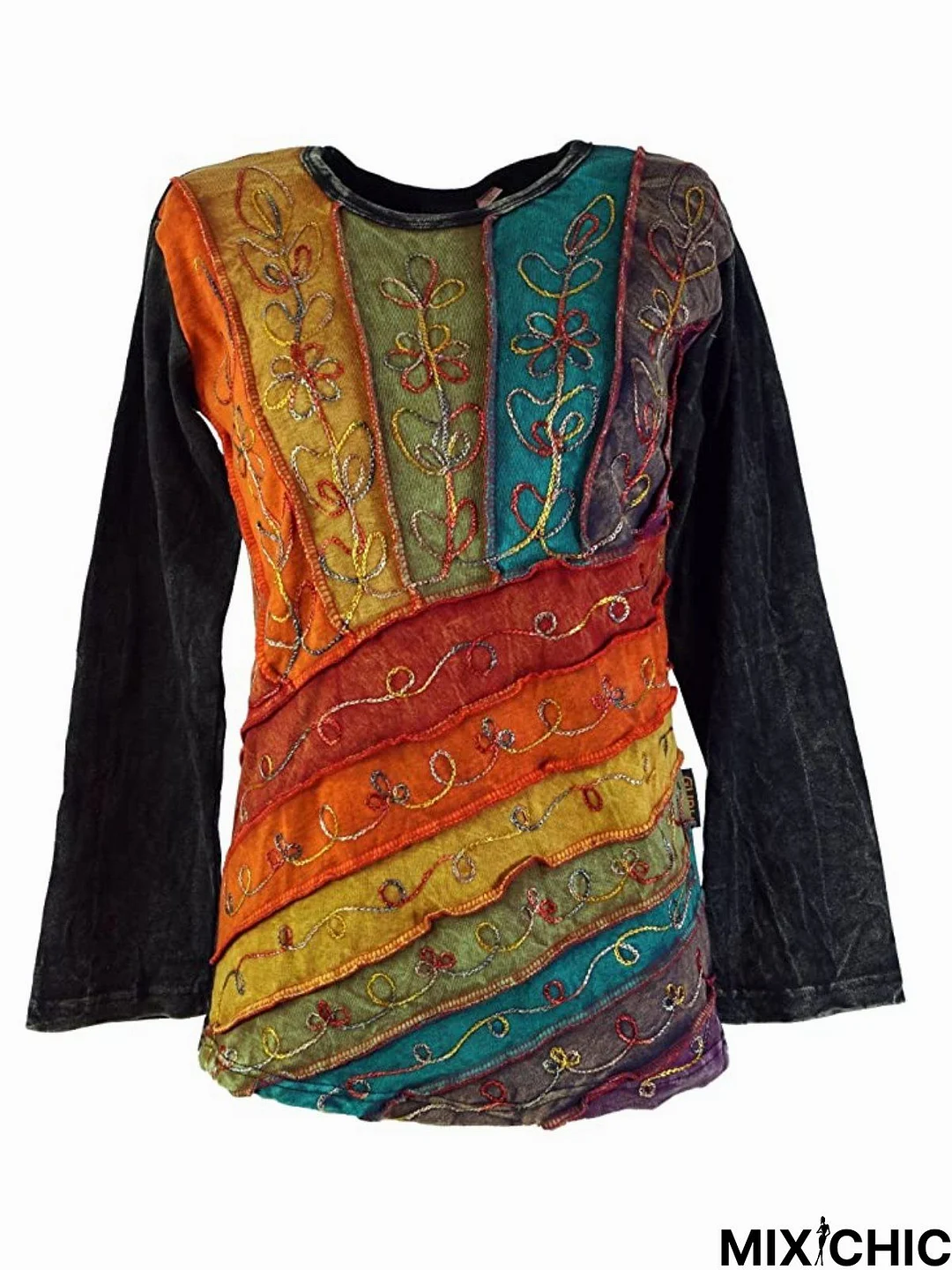 Casual Long Sleeve Round Neck Printed Tunic Top