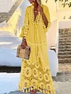 Crochet Tasseled Split-Joint Long Sleeves Maxi Dresses