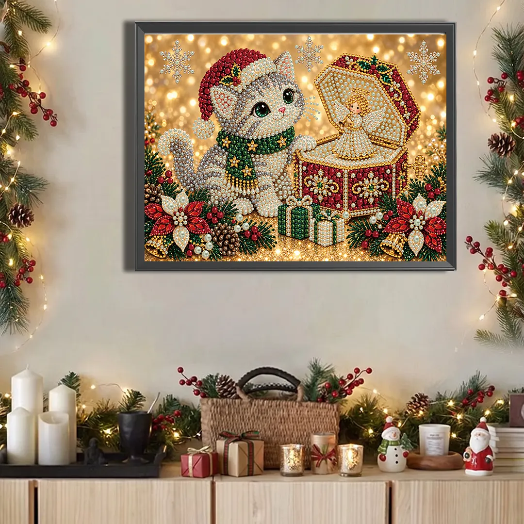 Pearl Painting Kit for Adults Christmas Cat 15.75x11.81in