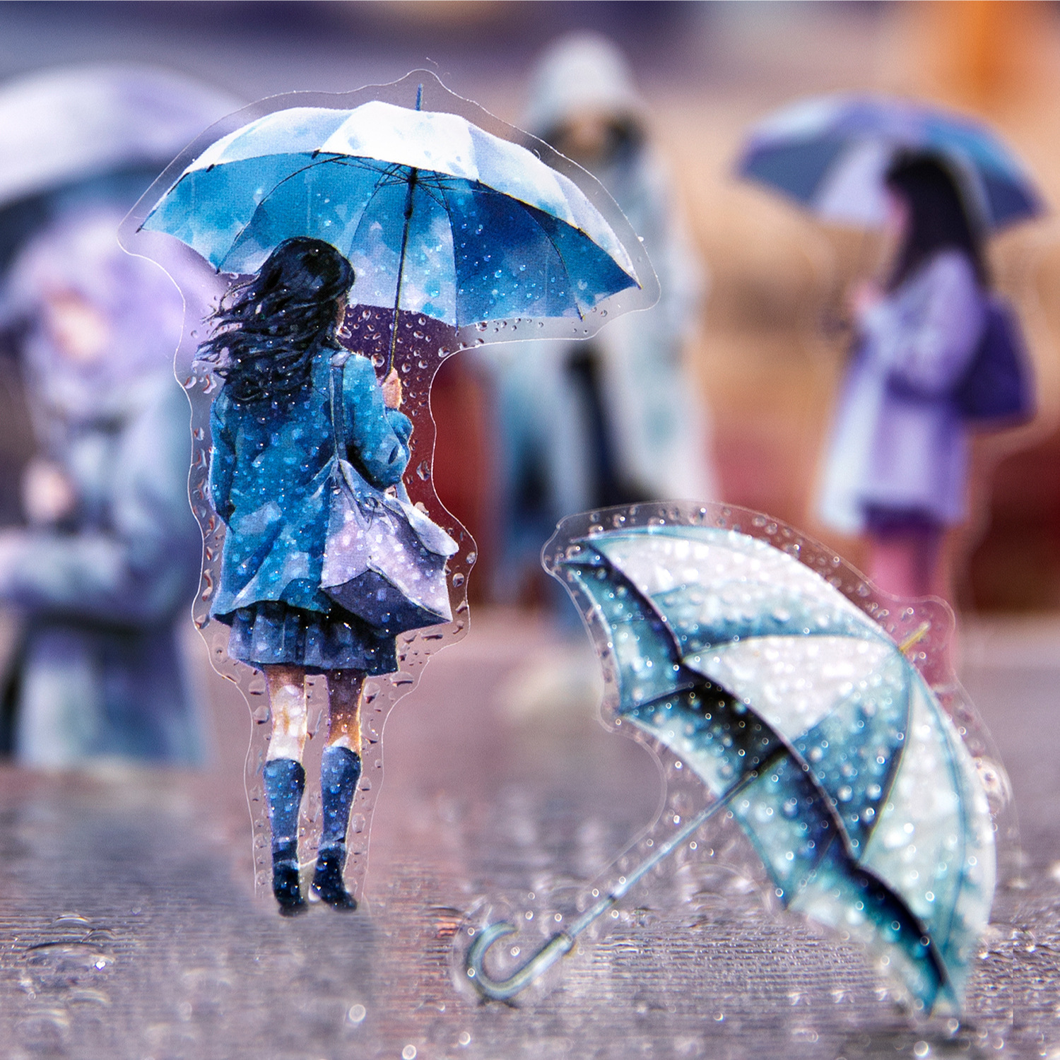 PET 스티커 - 안개비는 길다 시리즈 빈티지 캐릭터 우산