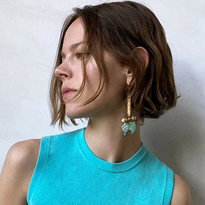 Dvacaman 2020 New Fashion Irregular Ceramic Pendant Earrings Women Vintage Handmade Resin/Wood/Metal Long Drop Earrings Jewelry