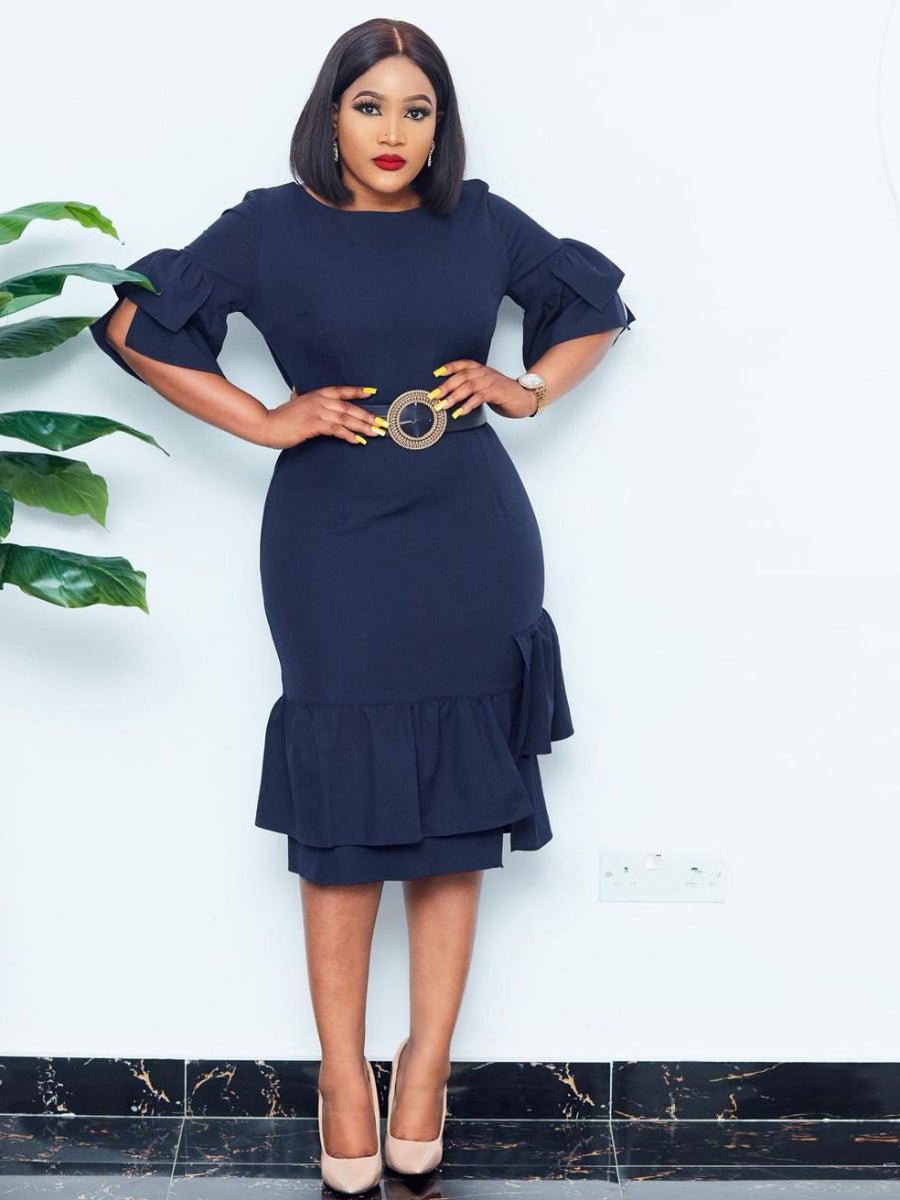 Women's Dress Plus Size Round Neck Half Sleeve Ruffle Hem Irregular Pencil Dress