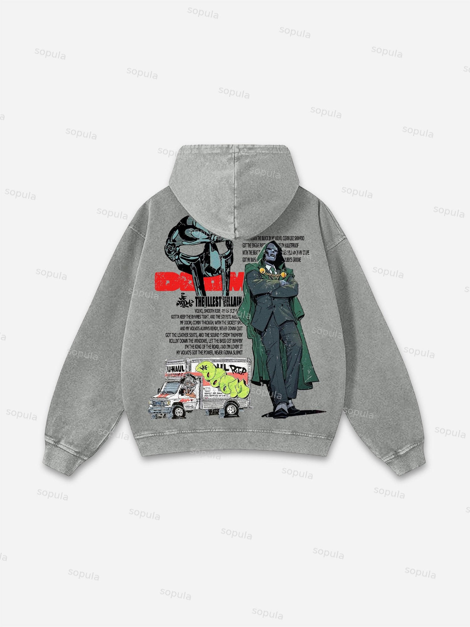 Sopula Vintage The Illest Villain Mf Doom Graphic Print Washed Hoodie - SOPULA