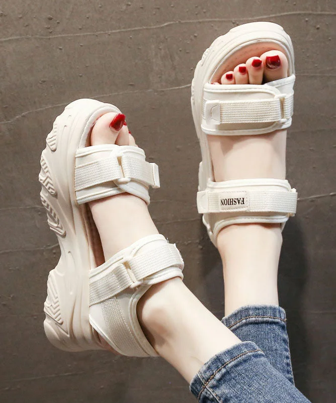 Beige Peep Toe Buckle Strap Splicing Platform Sandals