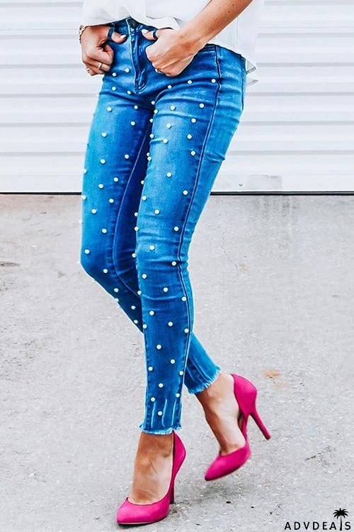Pearl Decorate Skinny Jeans