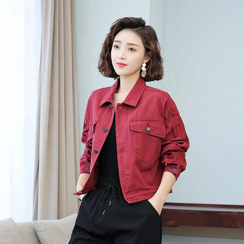 Jeans Jacket Women Casual Loose Short Female Coats Basic Ladies Top Turn-down Neck Cotton Loose Bomber Jacket Woman Denim Coats