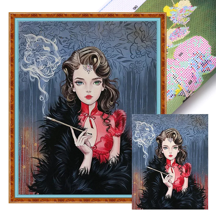 【Huacan Brand】Lady Holding Cigarette 11CT Stamped Cross Stitch 45*55CM