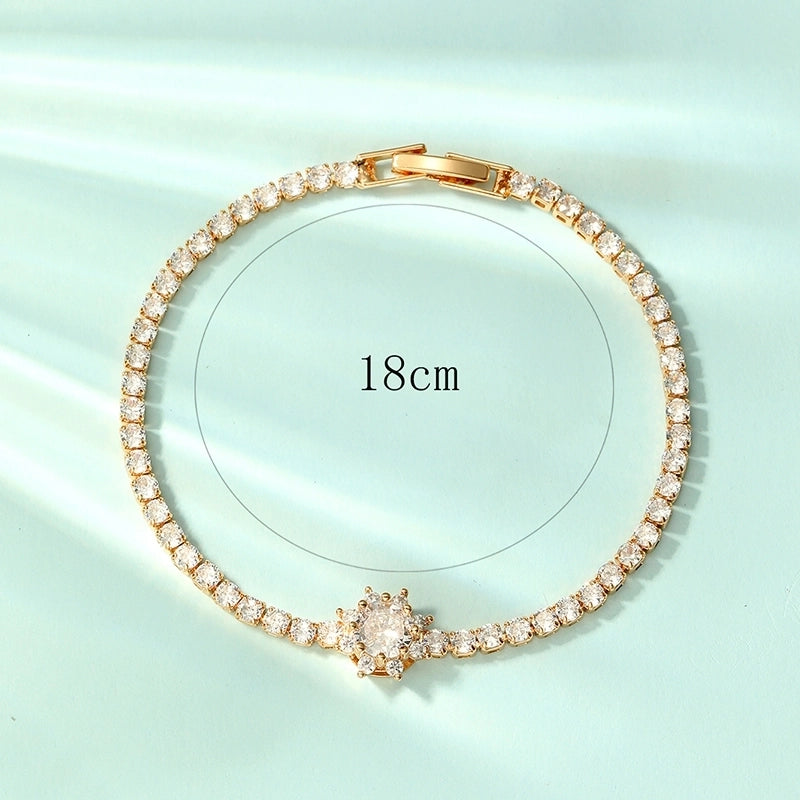 Glam Minimalist Shiny Flower Copper 18k Gold Plated Zircon Bracelets In Bulk