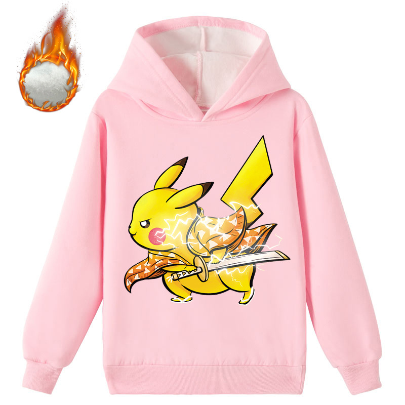Mayoulove Pikachu Fleece Hoodie - Perfect for Young Pokemon Fans! Cozy and Warm, Ideal for Outdoor Activities. Ideal for Kids Aged 2-10.-Mayoulove