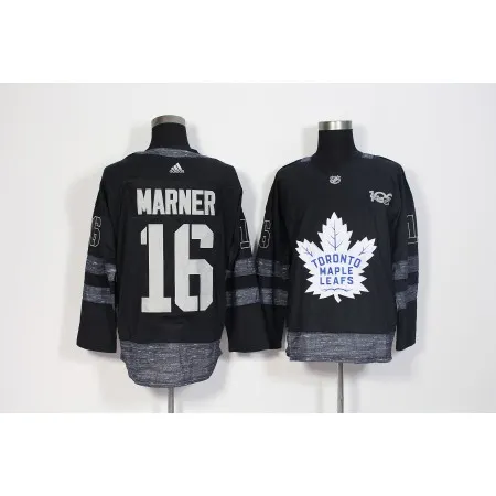 Men's  Toronto Maple Leafs #16 Mitchell Marner Black 1917-2017 100th Anniversary Stitched NHL Jersey