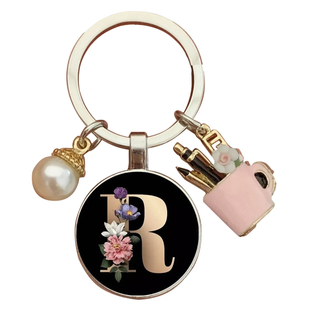 Resin Alphabet Letter Keychain Pearl Alphabet Key Ring Charms for Key Handbag Backpack