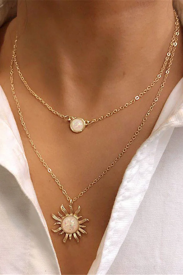 Layered Sunflower Opal Clavicle Necklace