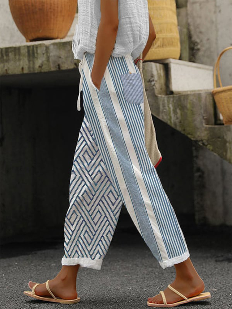 Comstylish Geometric Print Loose Casual Pants