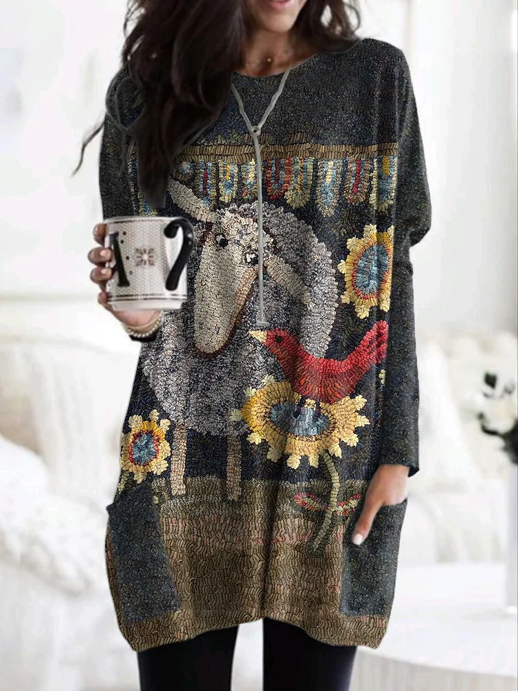 Women's Cute Plush Sheep Pattern Print Dress