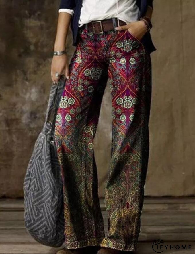 Floral Women's High Waist Straight Leg Wide Fashion Loose Jeans | IFYHOME