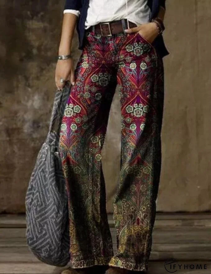 Floral Women's High Waist Straight Leg Wide Fashion Loose Jeans | IFYHOME