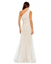 Embellished Feather One Shoulder Trumpet Gown