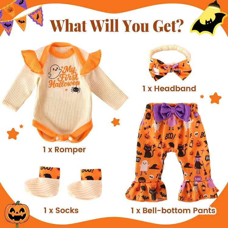 [US Warehouse Exclusive] Halloween Ghost Romper Outfit Set for 17-22 Inch Baby Dolls
