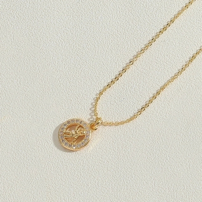 Copper 14K Gold Plated Vintage Style Minimalist Lips Heart Shape Bird Hollow Out Inlay Zircon Pendant Necklace