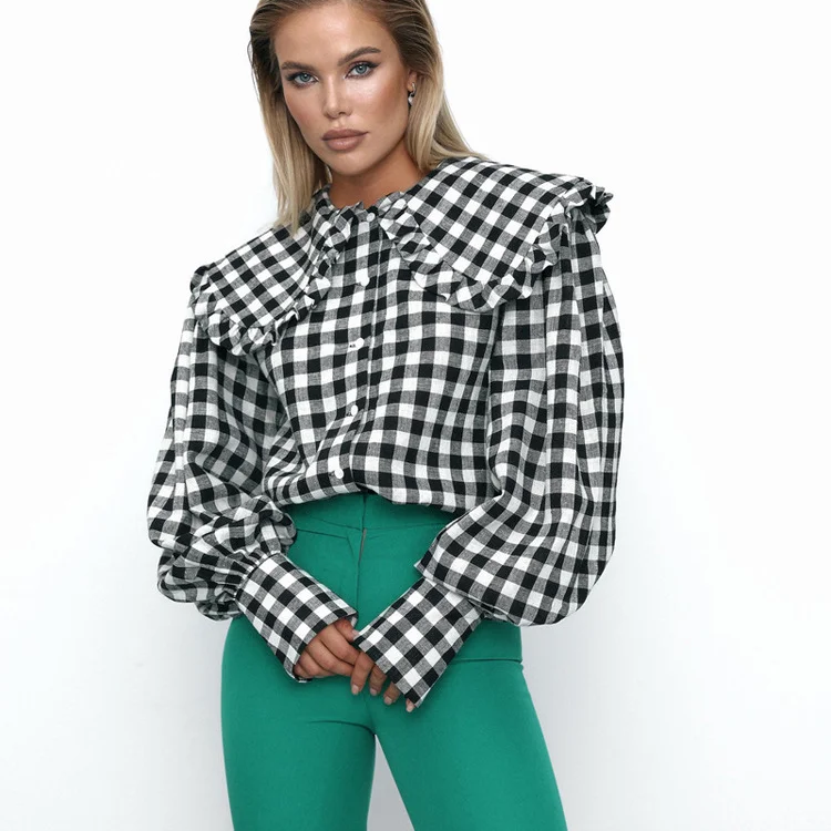 ruffled Plaid Vintage Blouses 240130-13