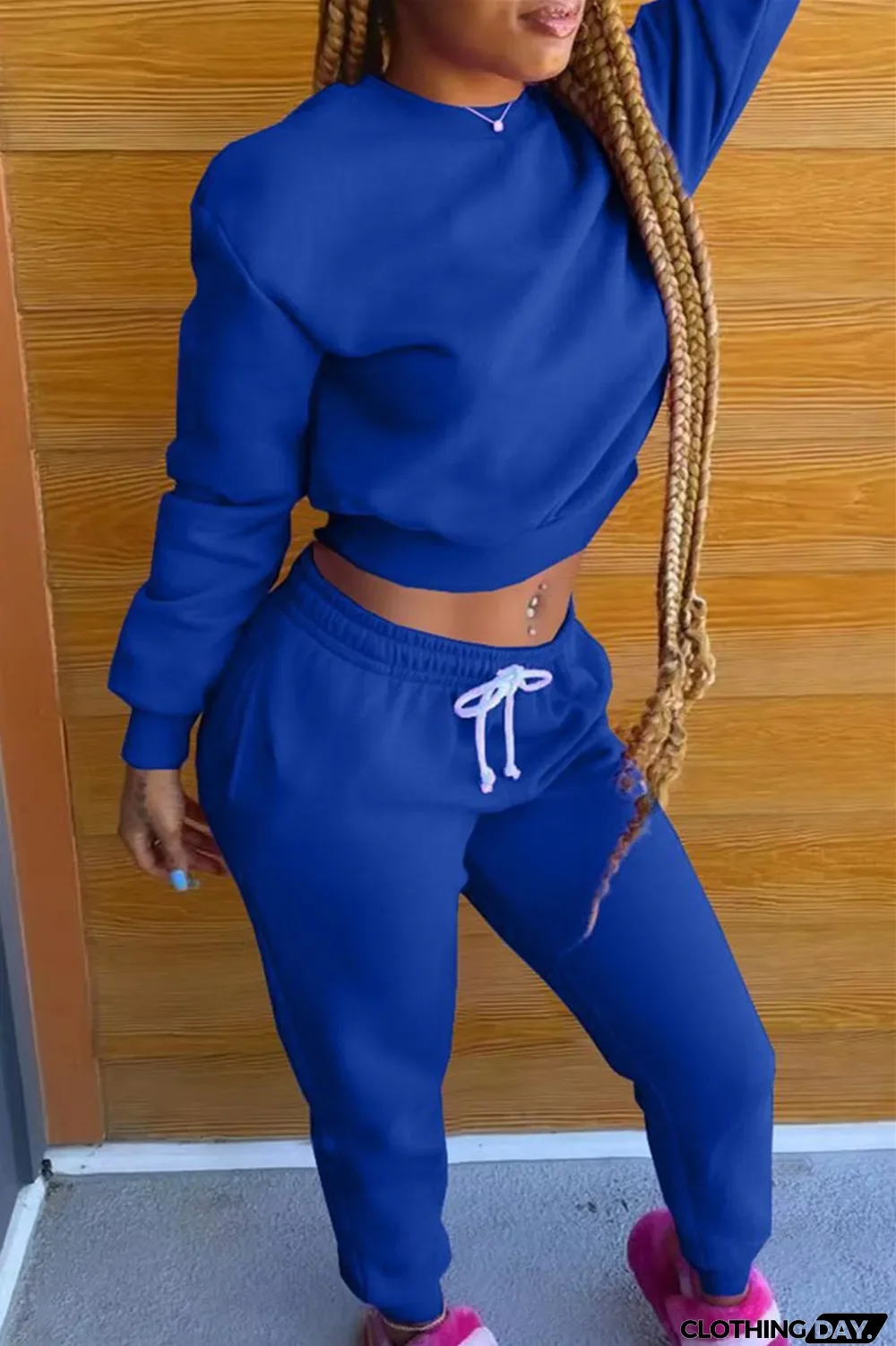 Pink Fashion Casual Letter Print Basic O Neck Long Sleeve Two Pieces