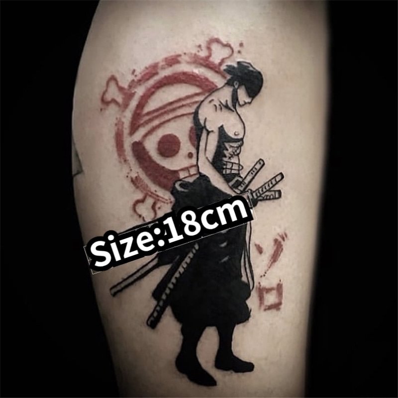 Gingf One Piece Roronoa Zoro Temporary Tattoo Cartoon Fake Tatto Sticker Arm Body Waterproof Black Art Tatoo Decal for Women Man