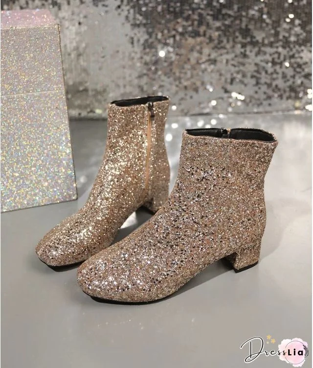 Casual Fashion Sequins Solid Boots