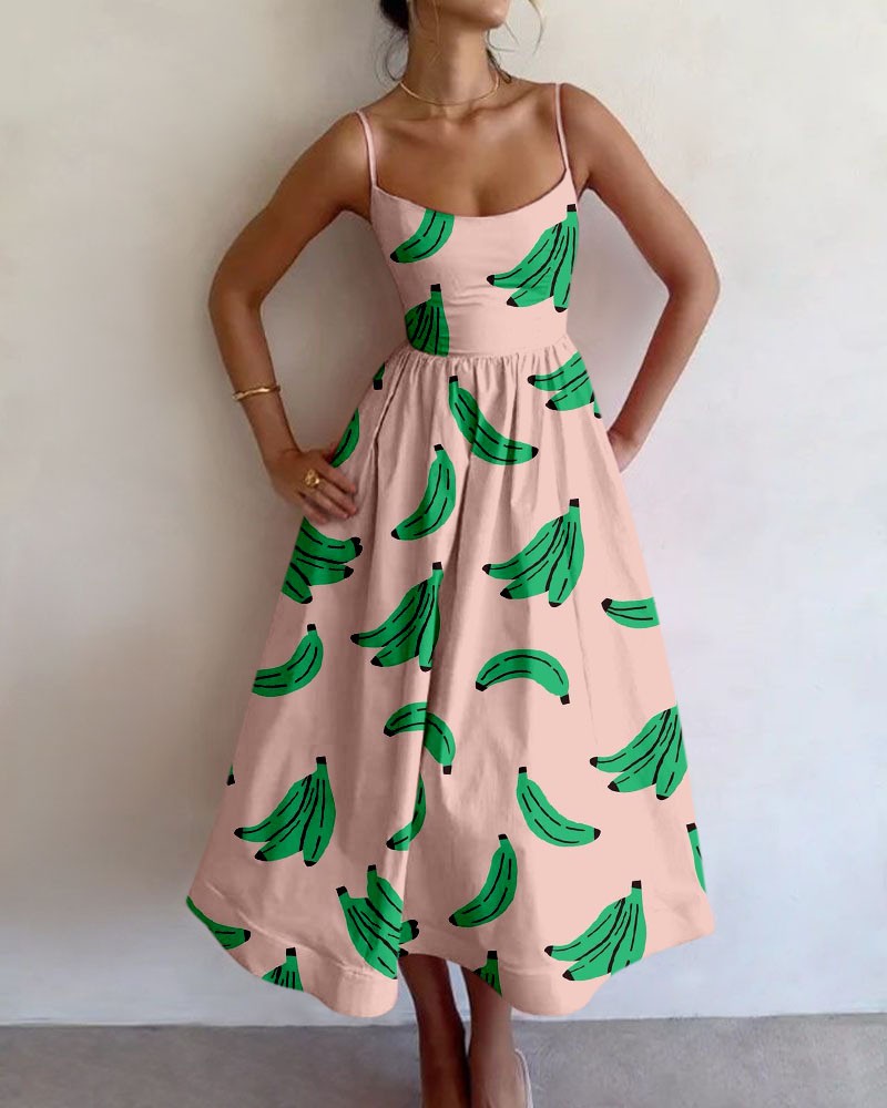 Rotimia Fun green banana print slip dress
