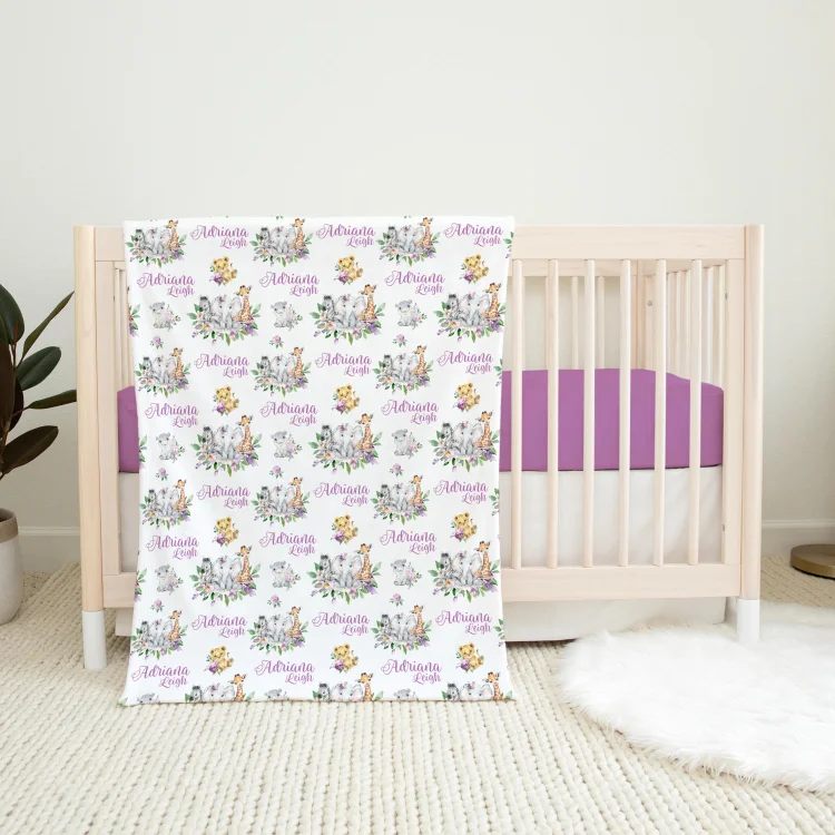Personalized Safari Baby Swaddle Newborn Swaddle Blanket Set|Set57