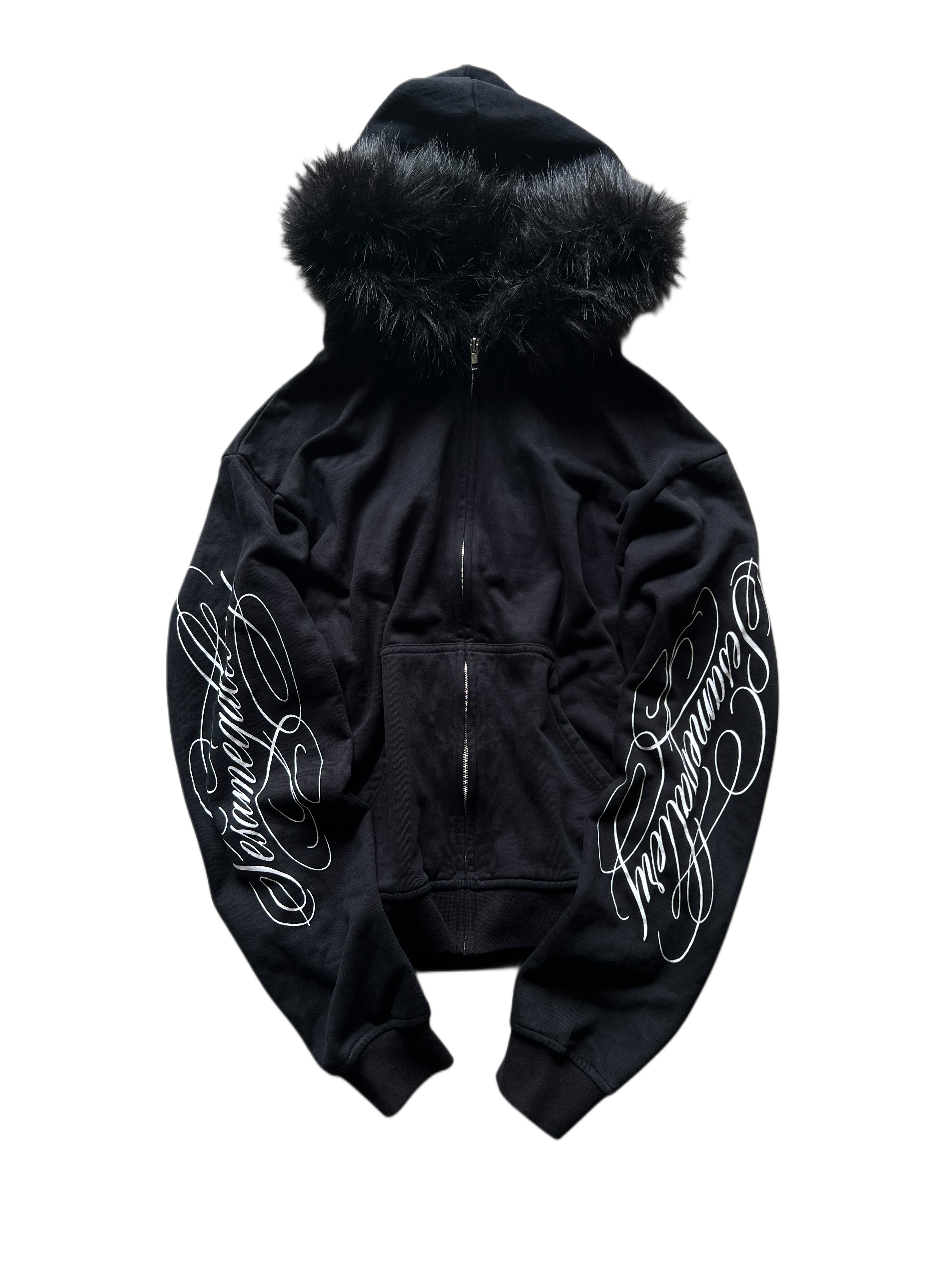"signature II" fur hood zip up black
