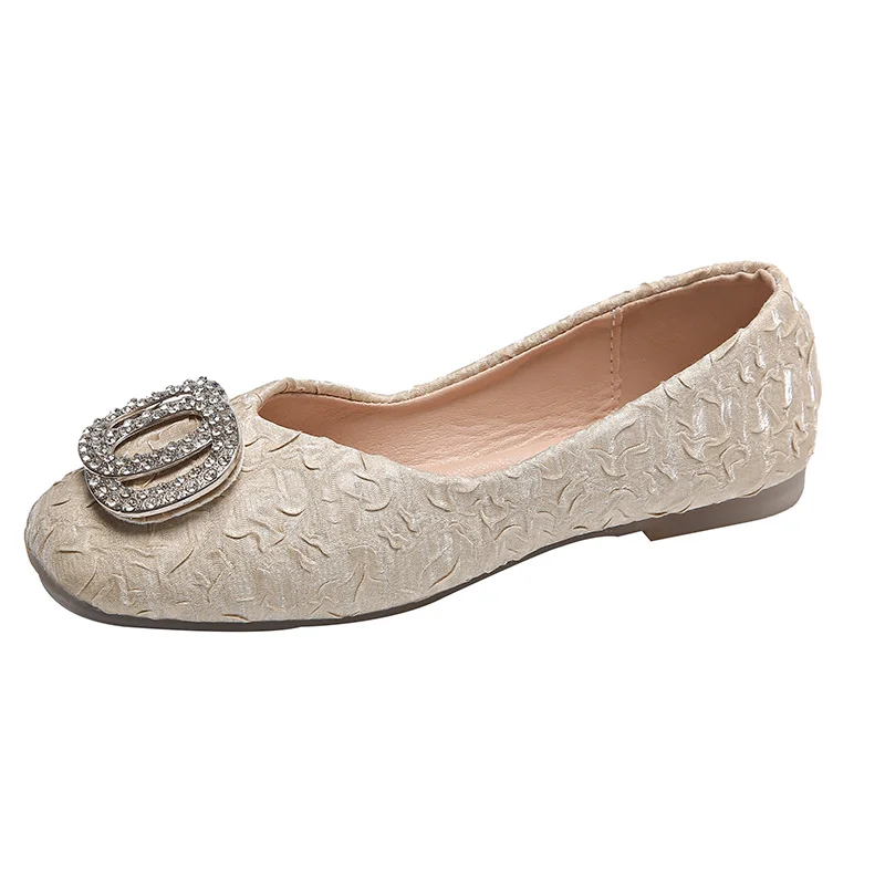 Yyvonne Water Drill Shallow Mouth Single Shoes Women's Head Flat-Soled Single Shoes Women's Spring New Folds Comfortable Soft Bean Bean Shoes