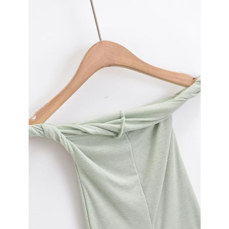 Ootddress Twist Off-Shoulder Slim T-shirt Solid Patchwork Elegant Backless Women's Top Y2k Top Pleated Casual Strapless Pullover Tee