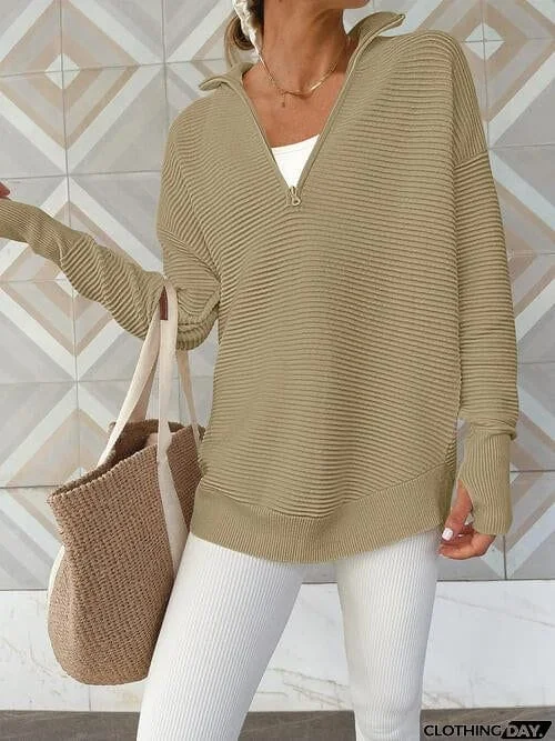 Half Zip Long Sleeve Knit Top