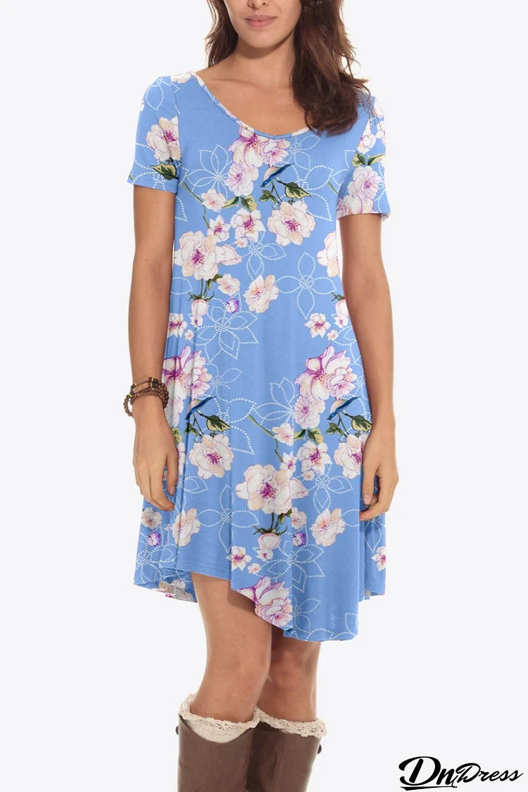 Floral Round Neck Short Sleeve Dress