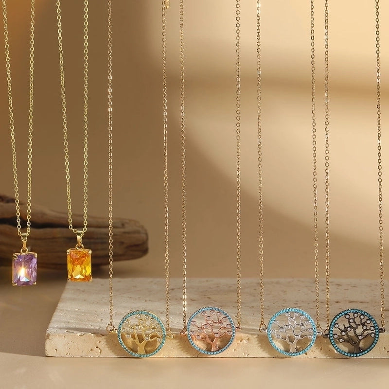 Copper 14K Gold Plated Inlay Tree Zircon Copper Necklaces