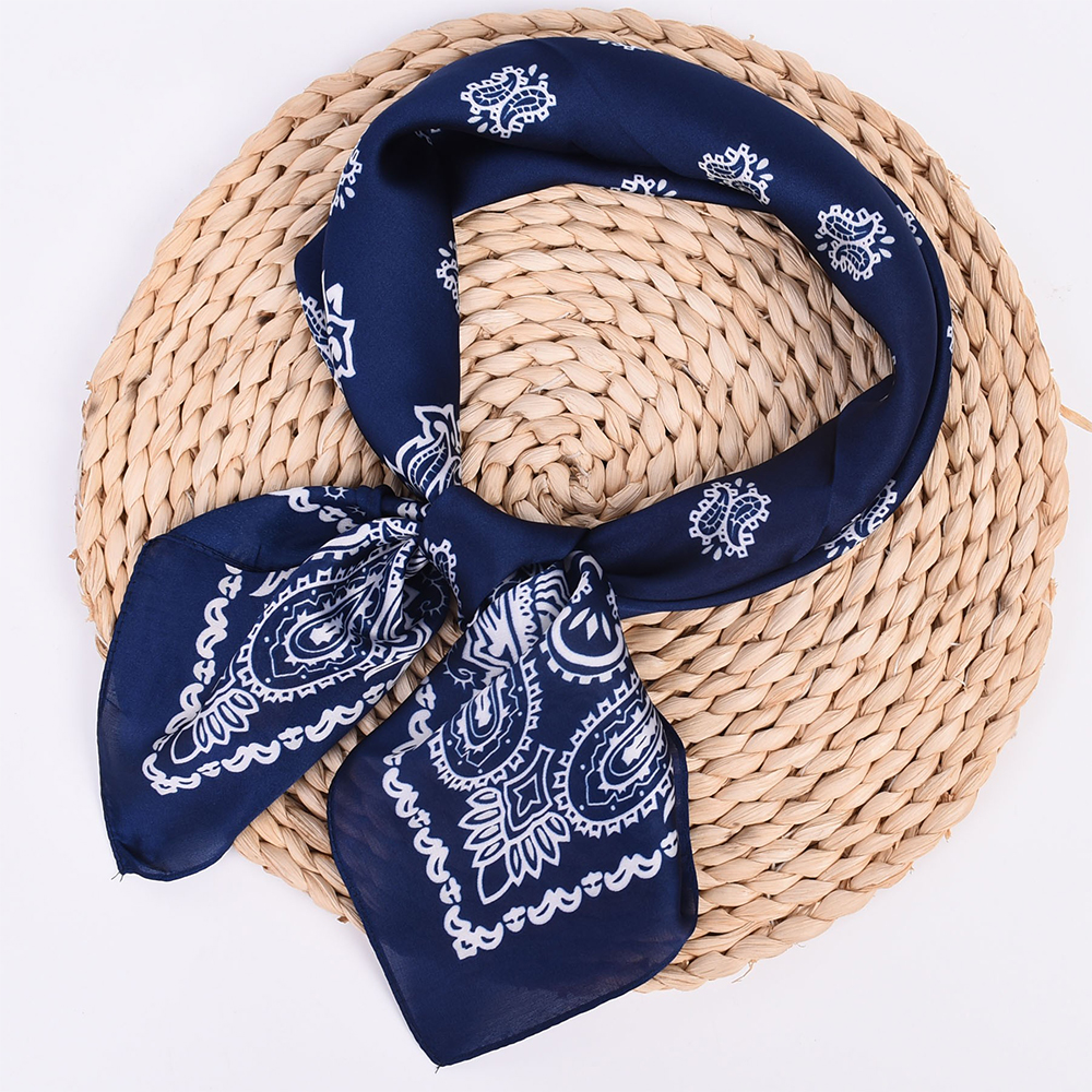 70cm*70cm Navy Paisley Two-tone Small Cashew Satin Silk Scarfs-vocosishoes