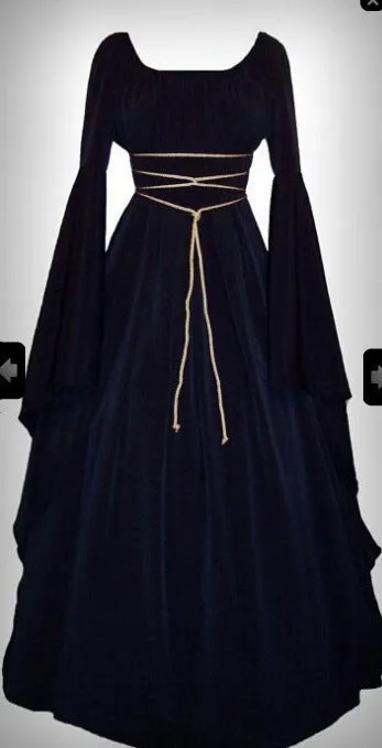 Brownm Sleeve Satin Round Neck Irregular Belt Women's Dress Halloween Costume