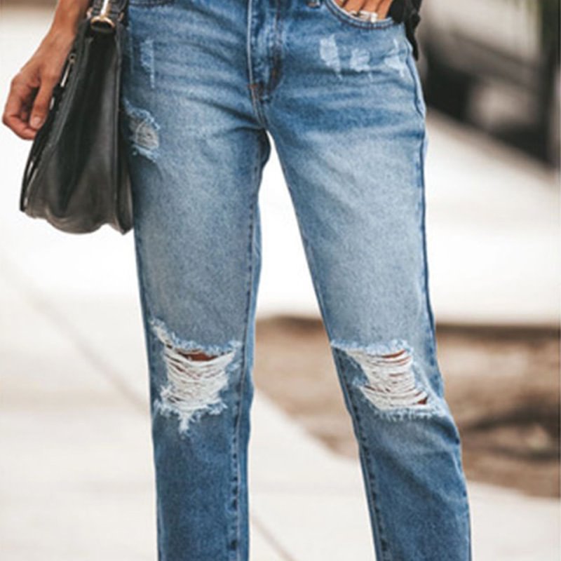Ripped Denim Trousers Washed Vintage Jeans Skinny Pants