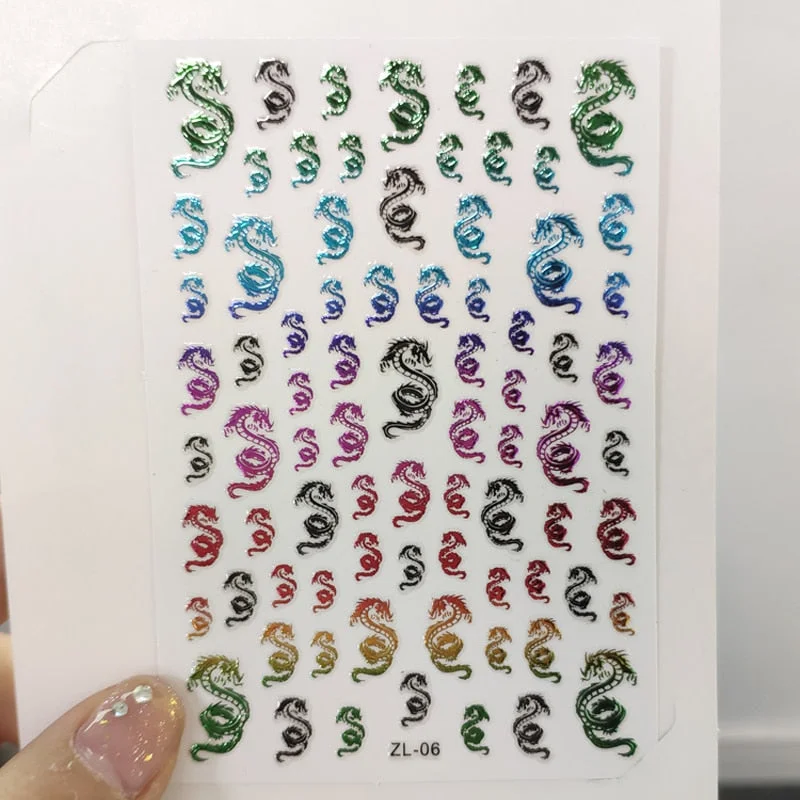 3D Dragon Nail Art Decals Stickers Colorful Dragons Design Self Adhesive DIY Nail Art Decoration Decals Manicure Tool-Nail Inspo