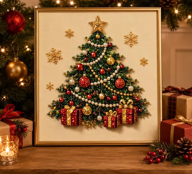 LSAT DAY 75% OFF 🎄🎅 Premium 3D Pearl Christmas Wall Art Kit | Luxury Flocked Canvas with Scratch-Resistant Non-Fading Pearl Beads DIY Holiday Decor ⛄️❄️