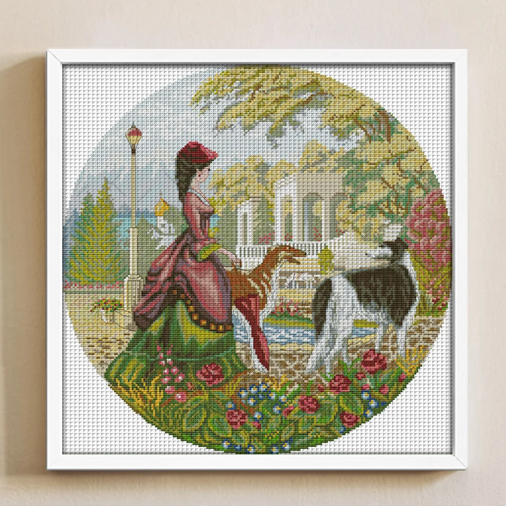DIY Stamped Cross Stitch 14CT Full Embroidery 44*44cm - Lady And Dog