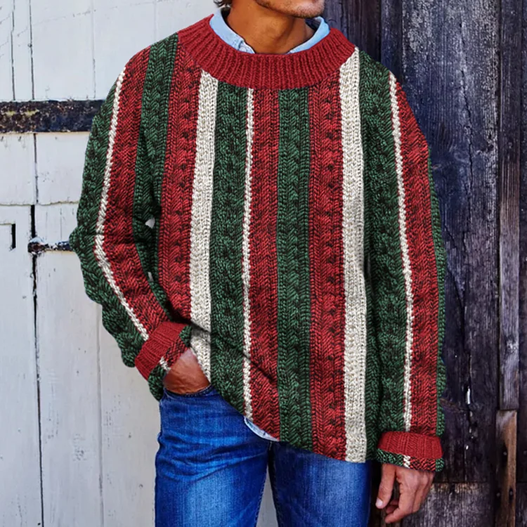 Christmas Striped Jacquard Art Men's Sweater