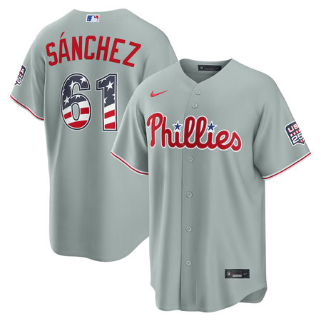 Men's Philadelphia Phillies #61 Cristopher Sanchez Nike Gray USA 250 Fourth of July Road Stadium Jersey