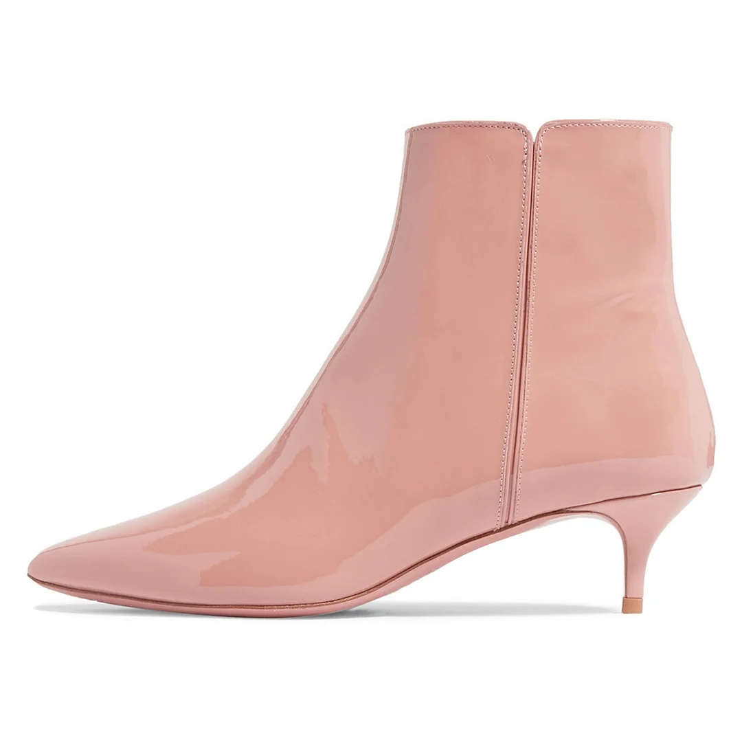 Pointed Patent Leather Side-Zip Fashionable Light Pink Ankle Booties