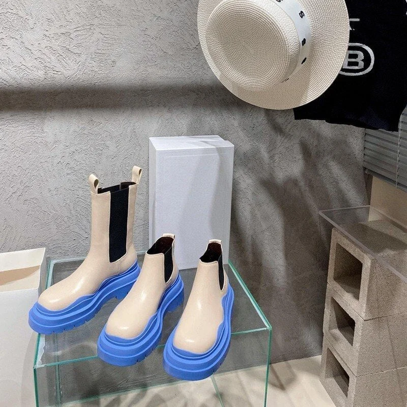 Fall Women's Platform Boots 2022 Thick Bottom Color Avocado Green Martin Boots Casual Female Mid Chesil Boots Women Pink Boots