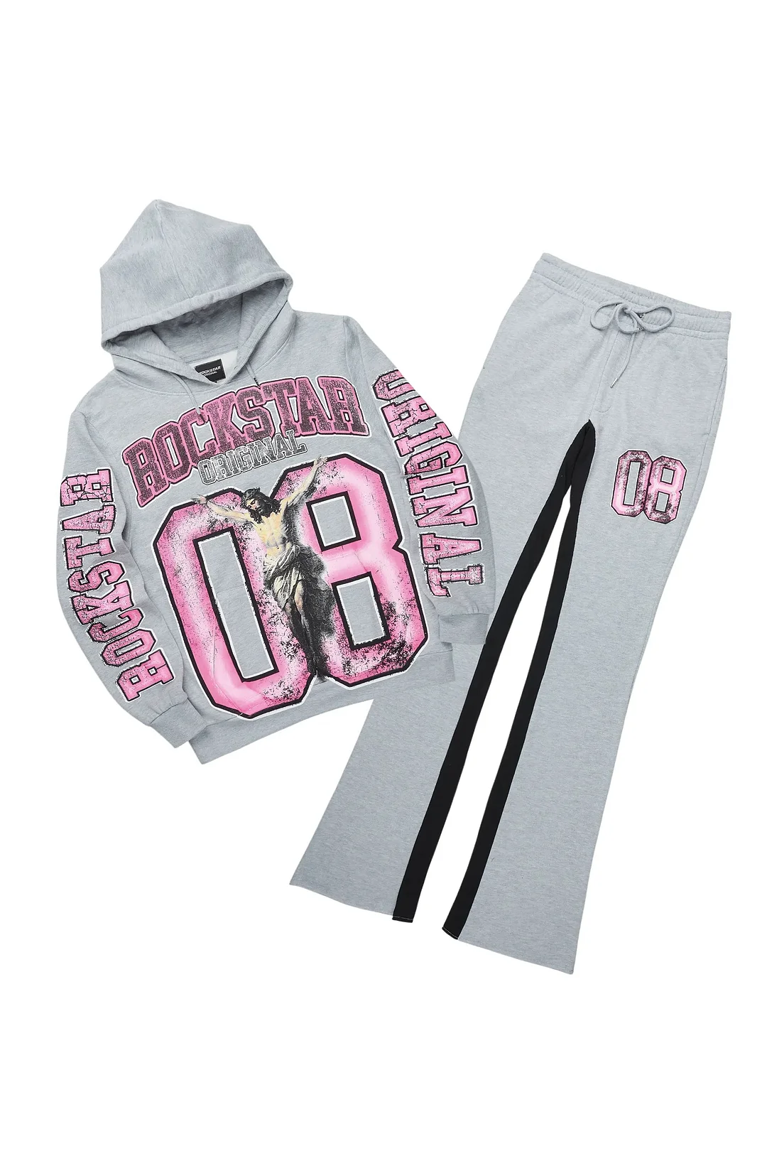 Fields Grey/Pink Baggy Fit Hoodie Track Set