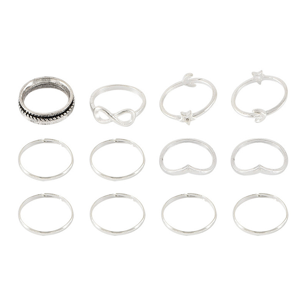 

12pcs Chic Finger Rings Set Star Moon Charming Knuckle Rings Jewelry, 501 Original