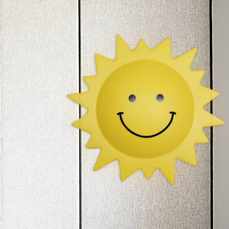 Plastic Sun Shaped Sconce Lighting Cartoon LED Wall Mounted Lamp in Yellow for Child Bedroom